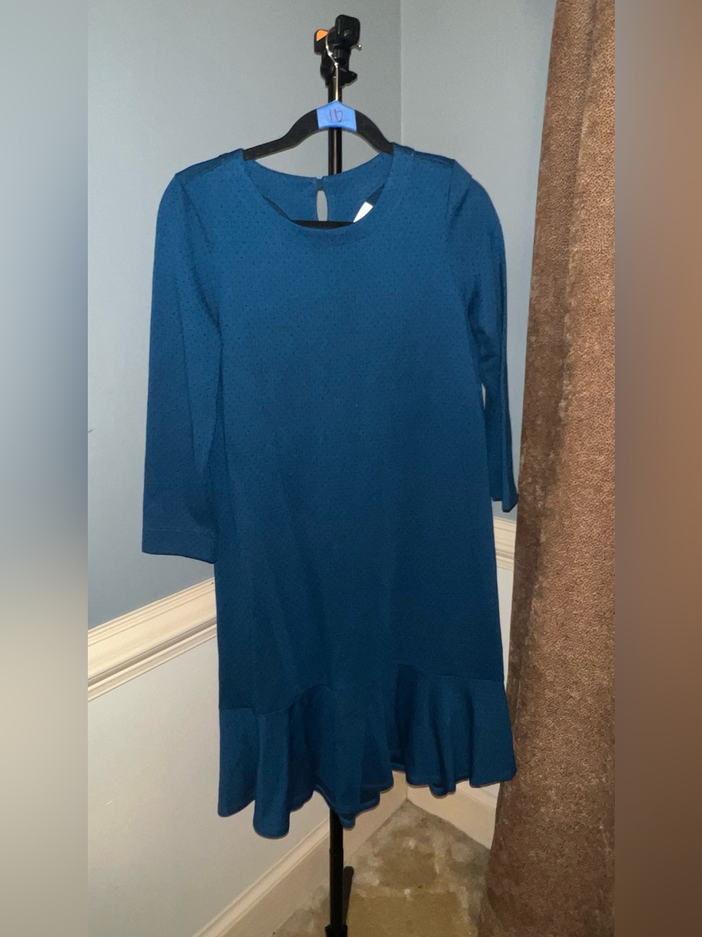 J. Jill Teal Long Sleeve Ruffle-Hem Dress